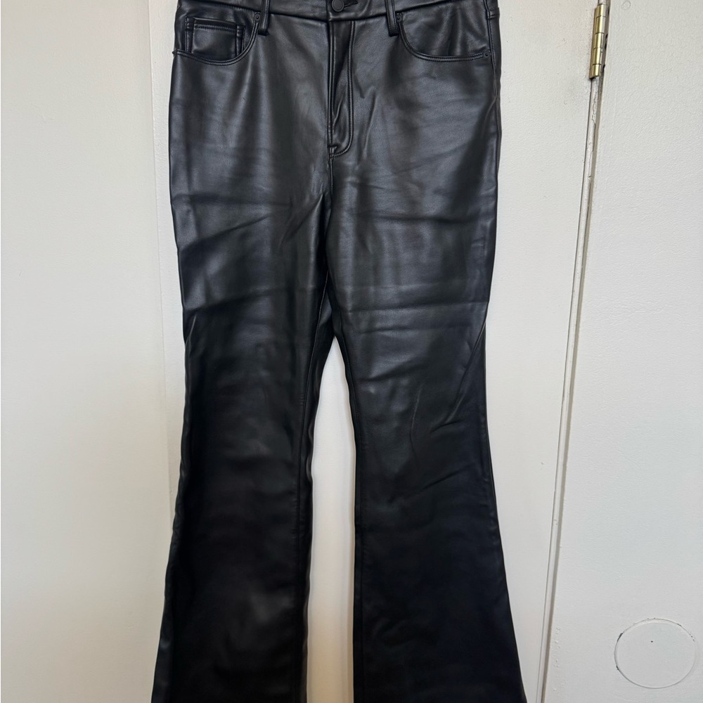 Good American Black Flare Leather Jeans